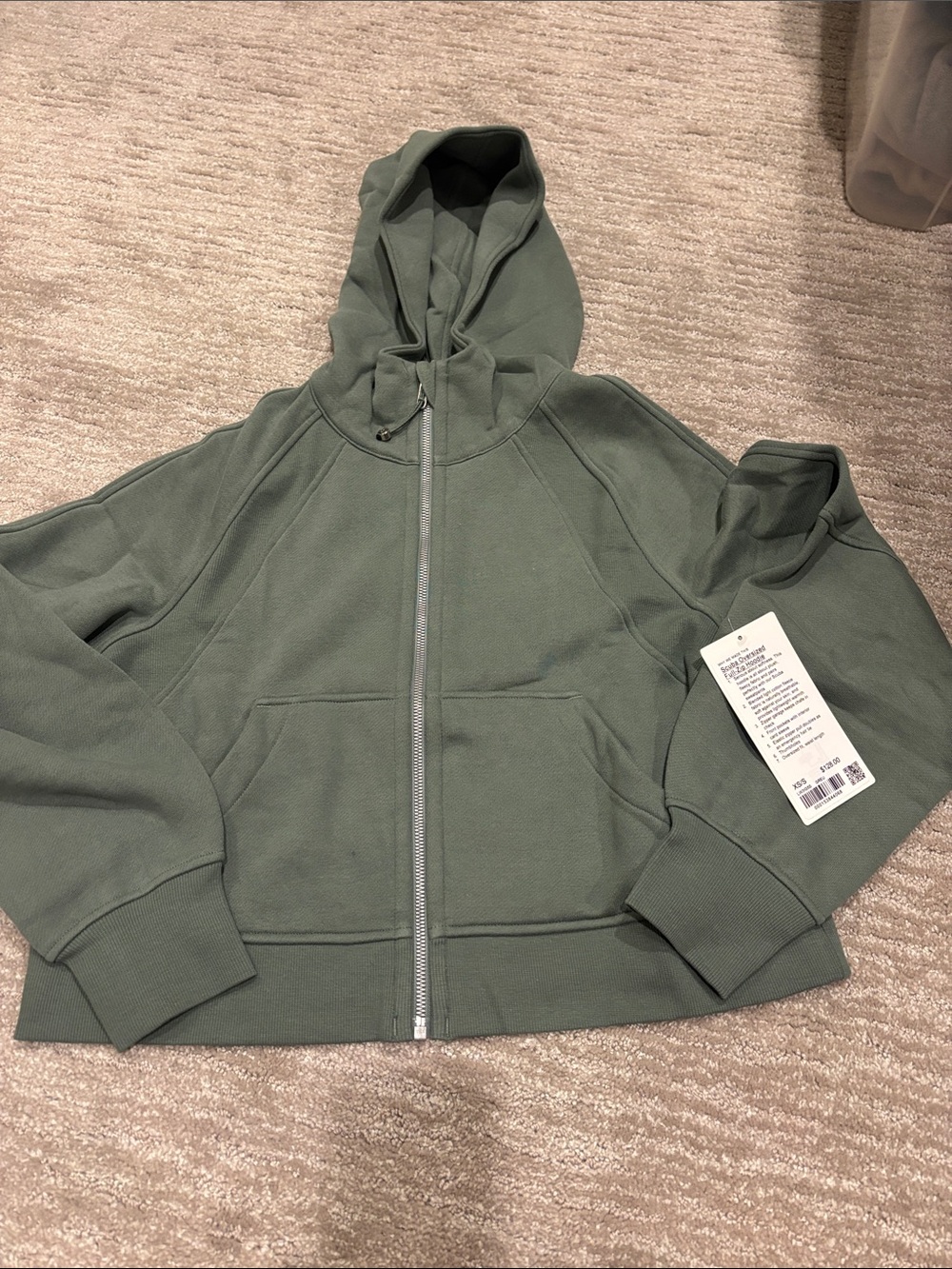 NWT Lululemon scuba oversized, full zip hoodie. XS/S. Color is GREU - grey sage
